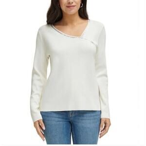 Calvin Klein Asymmetric Sequin Sweater L White NWT Academia Minimalist Capsule